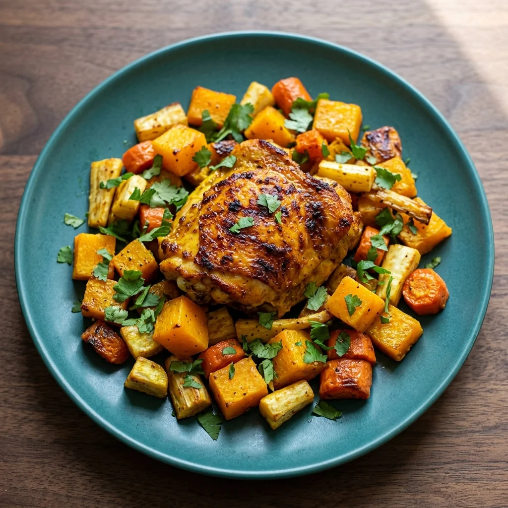 Ginger-Turmeric Chicken Traybake with Butternut Squash
