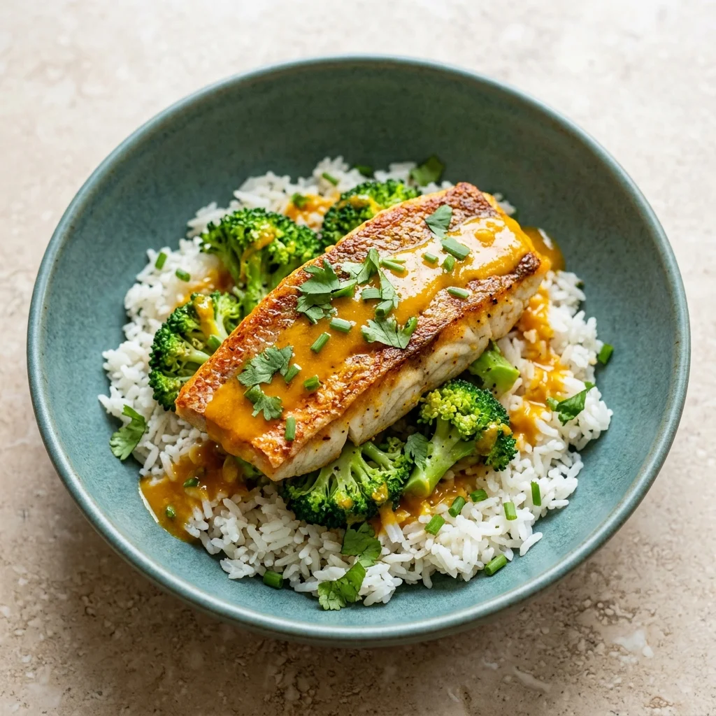 Ginger-Turmeric Snapper Rice Bowl with Broccoli