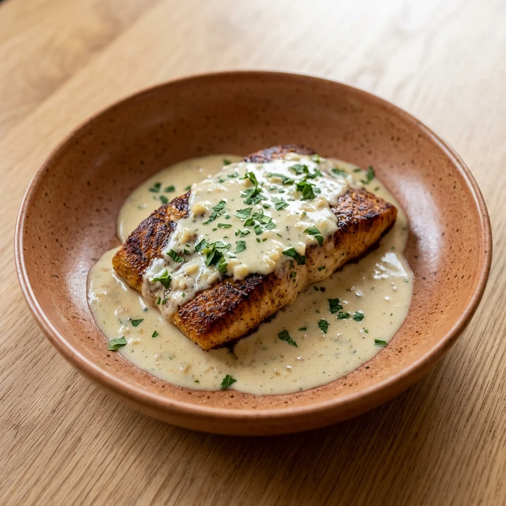 Pan-Seared Cod with Garlic Cream Sauce