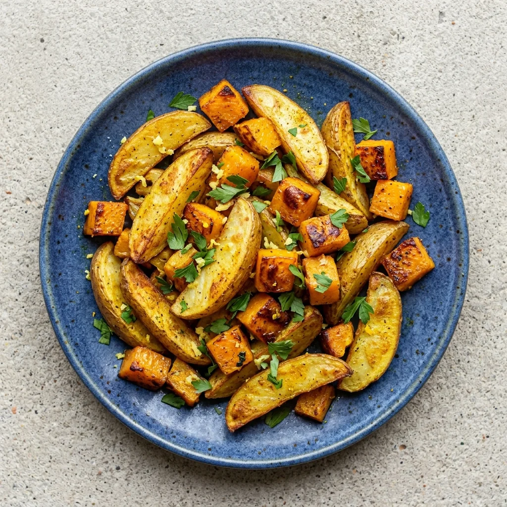 Ginger-Turmeric Roasted Potato Wedges with Butternut Squash