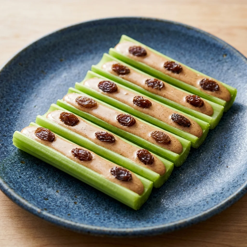 Celery with Almond Butter and Raisins