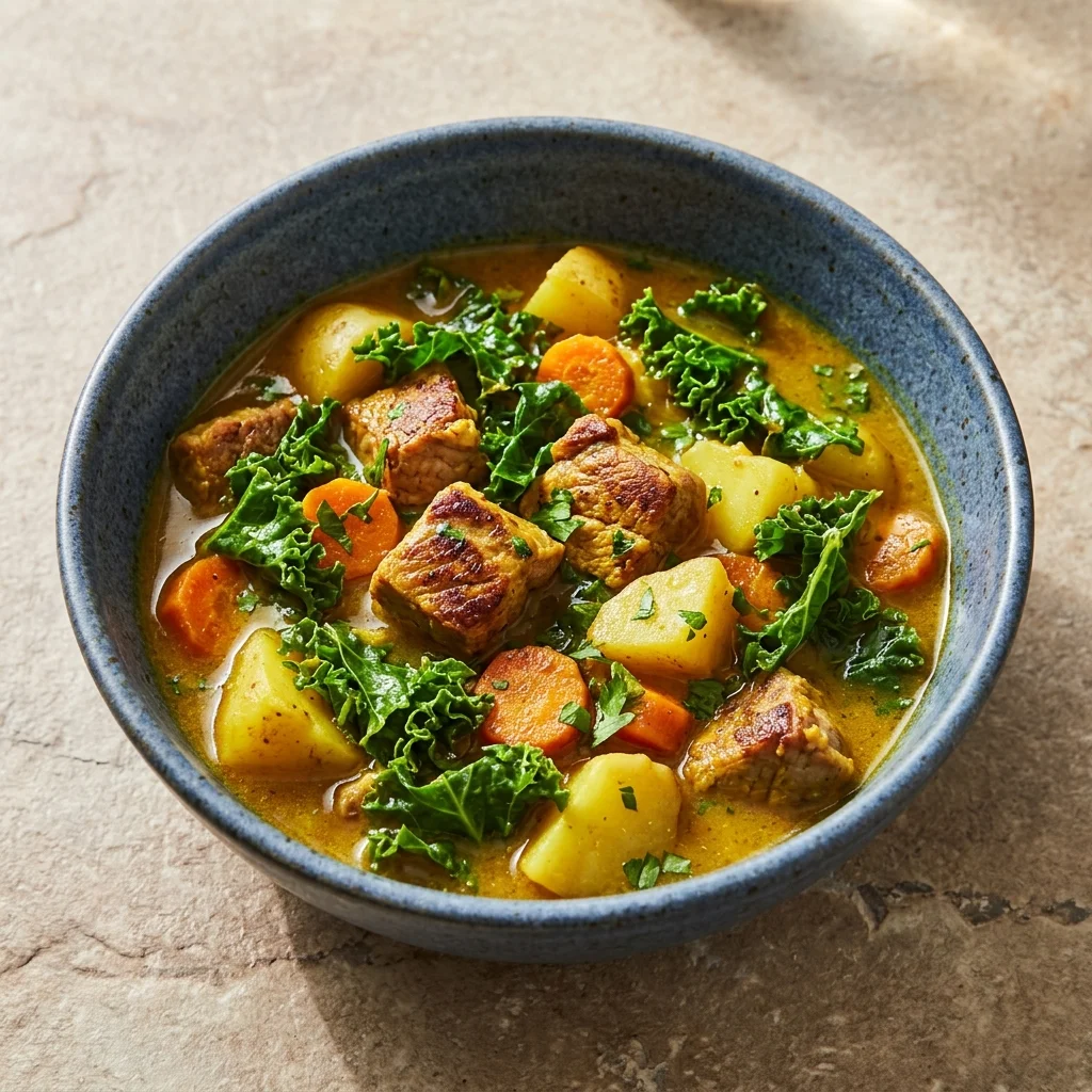 Ginger-Turmeric Pork and Potato Stew with Kale
