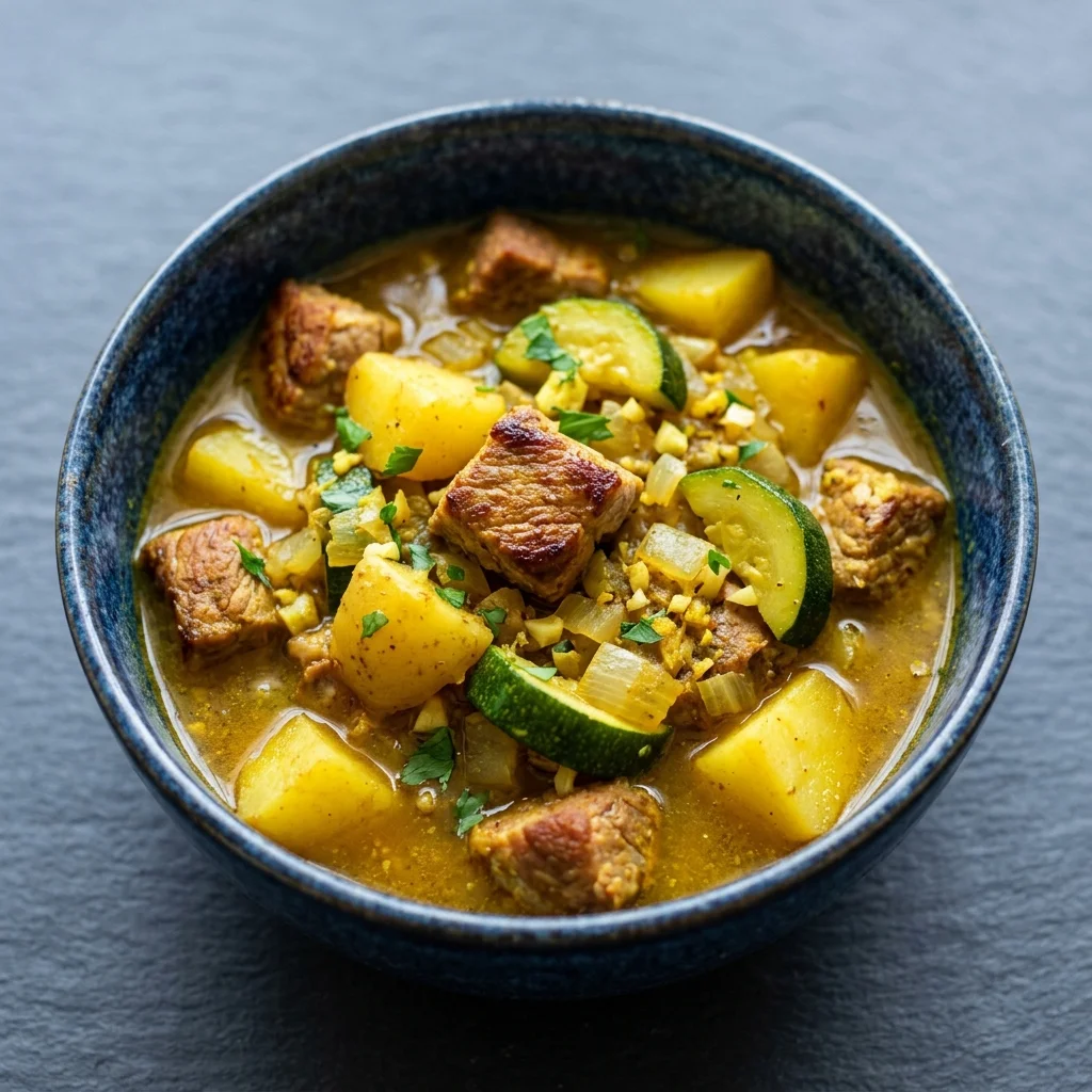Ginger-Turmeric Pork and Potato Stew with Zucchini