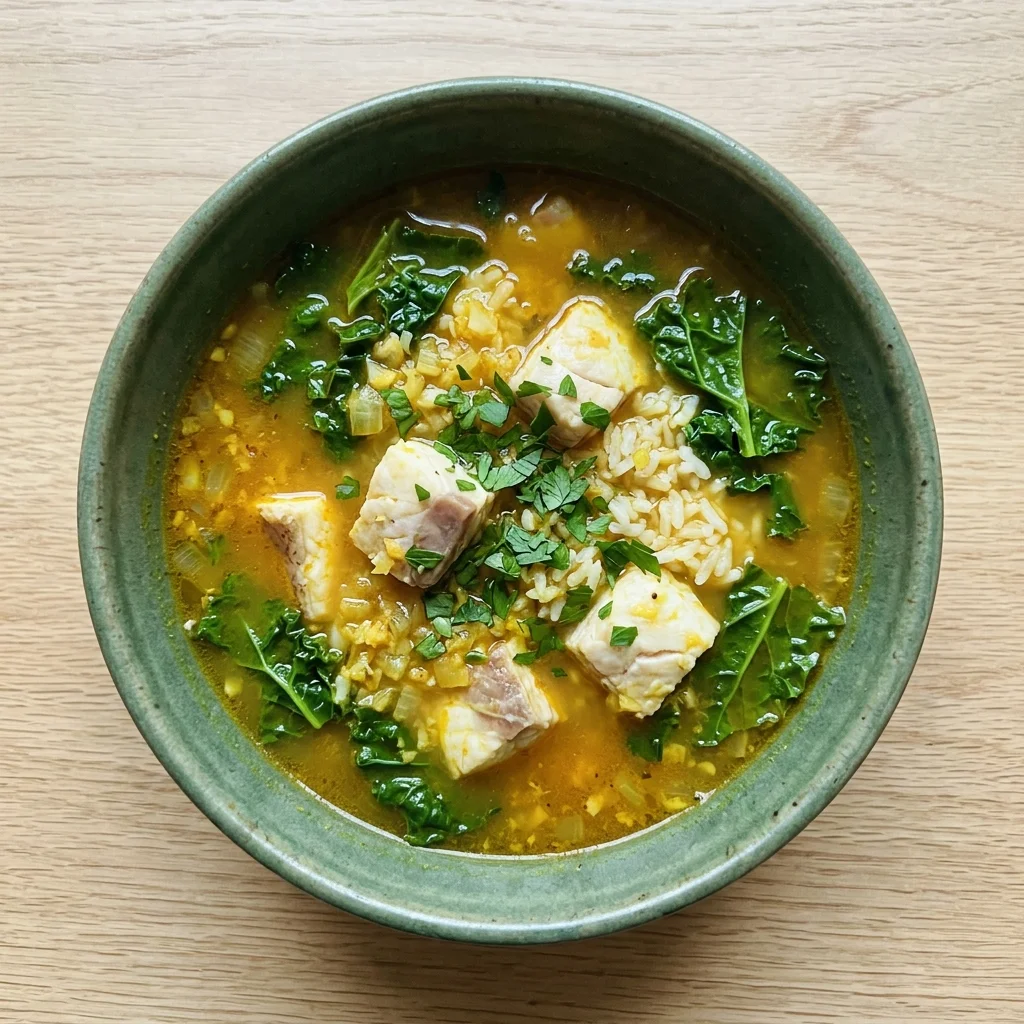 Ginger-Turmeric Snapper Rice Soup with Kale