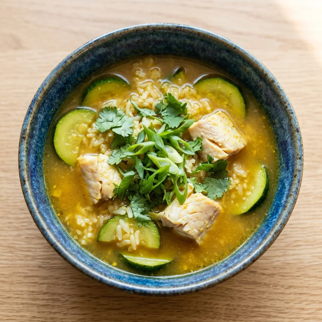 Ginger-Turmeric Snapper Rice Soup with Zucchini