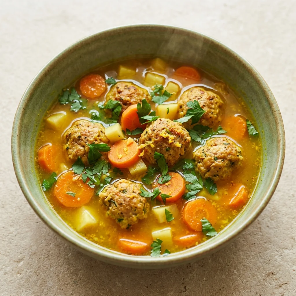 Ginger-Turmeric Turkey Meatball Soup with Carrot