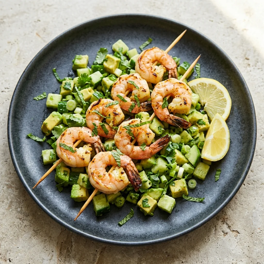 Avocado-Cucumber Shrimp Skewers