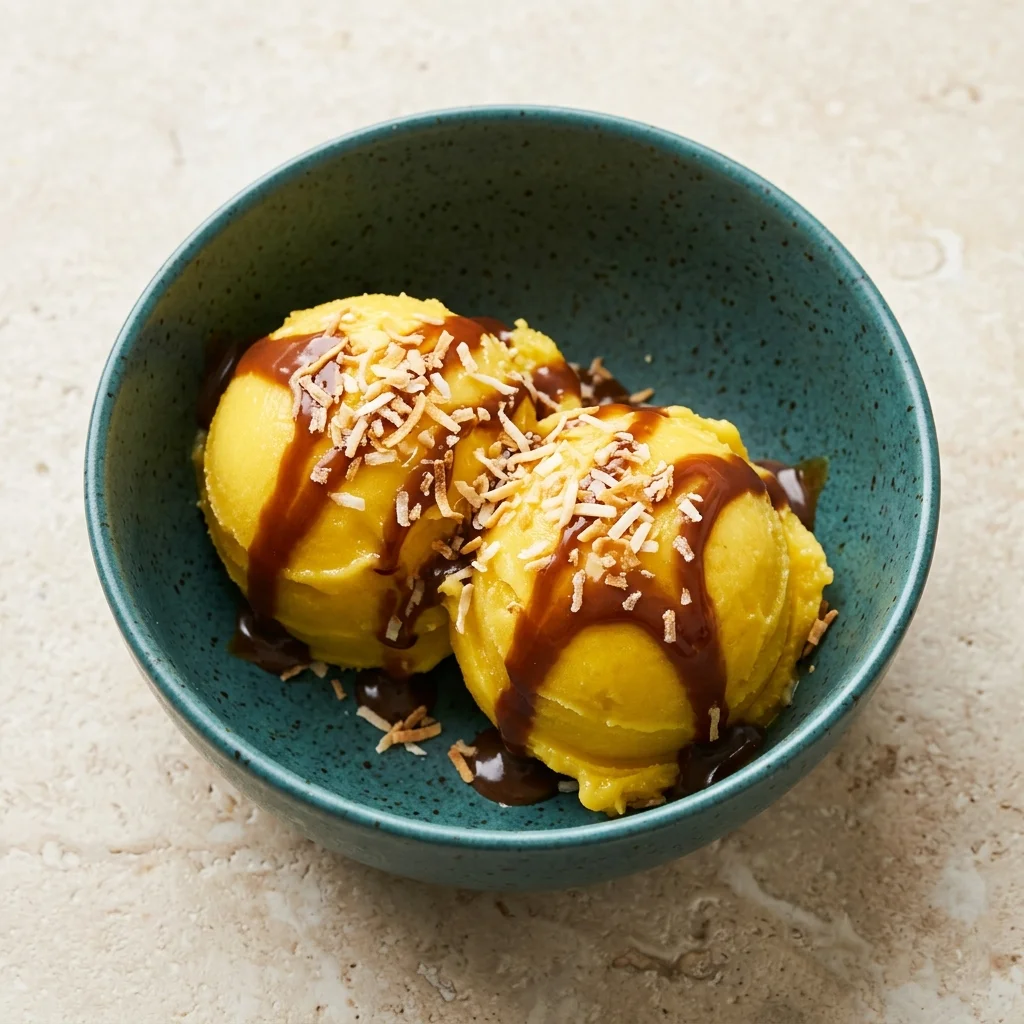 Mango Coconut Sorbet with Carob Drizzle