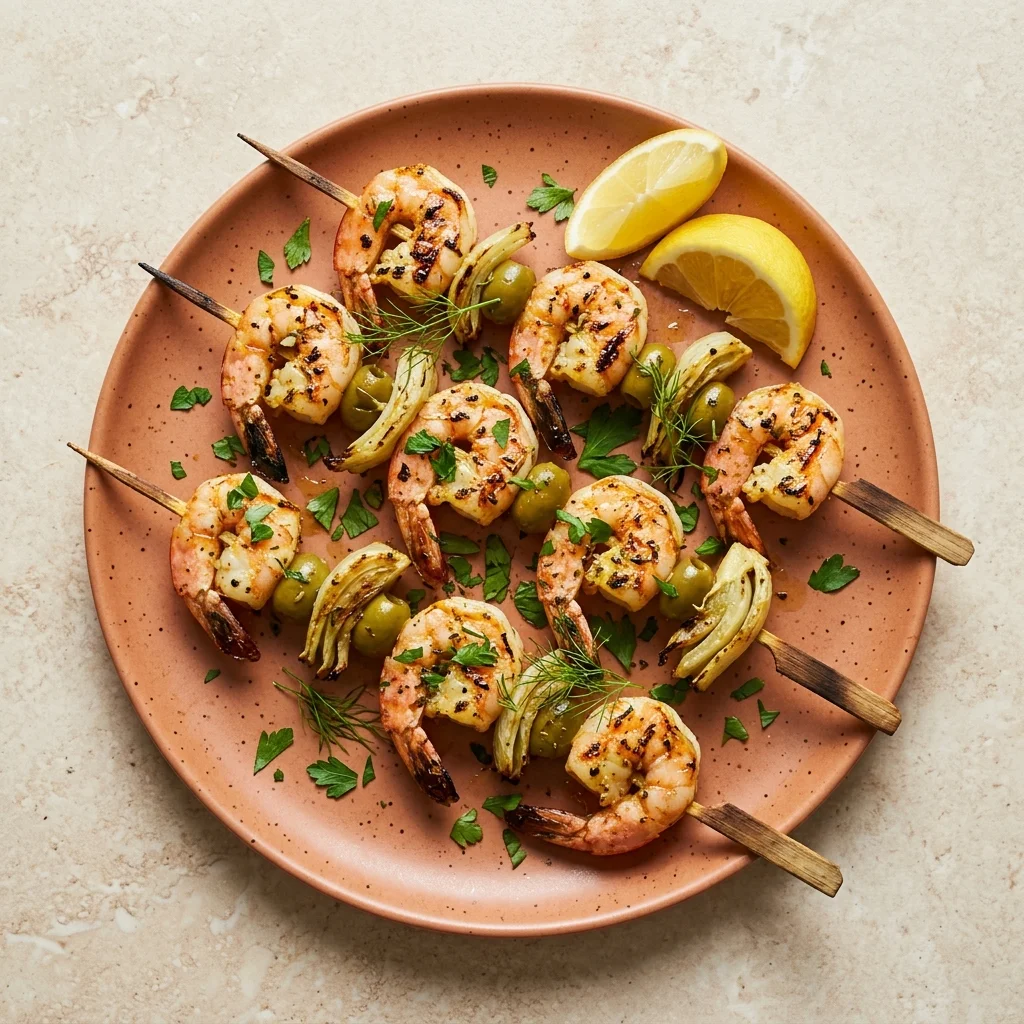 Fennel & Olive Shrimp Skewers