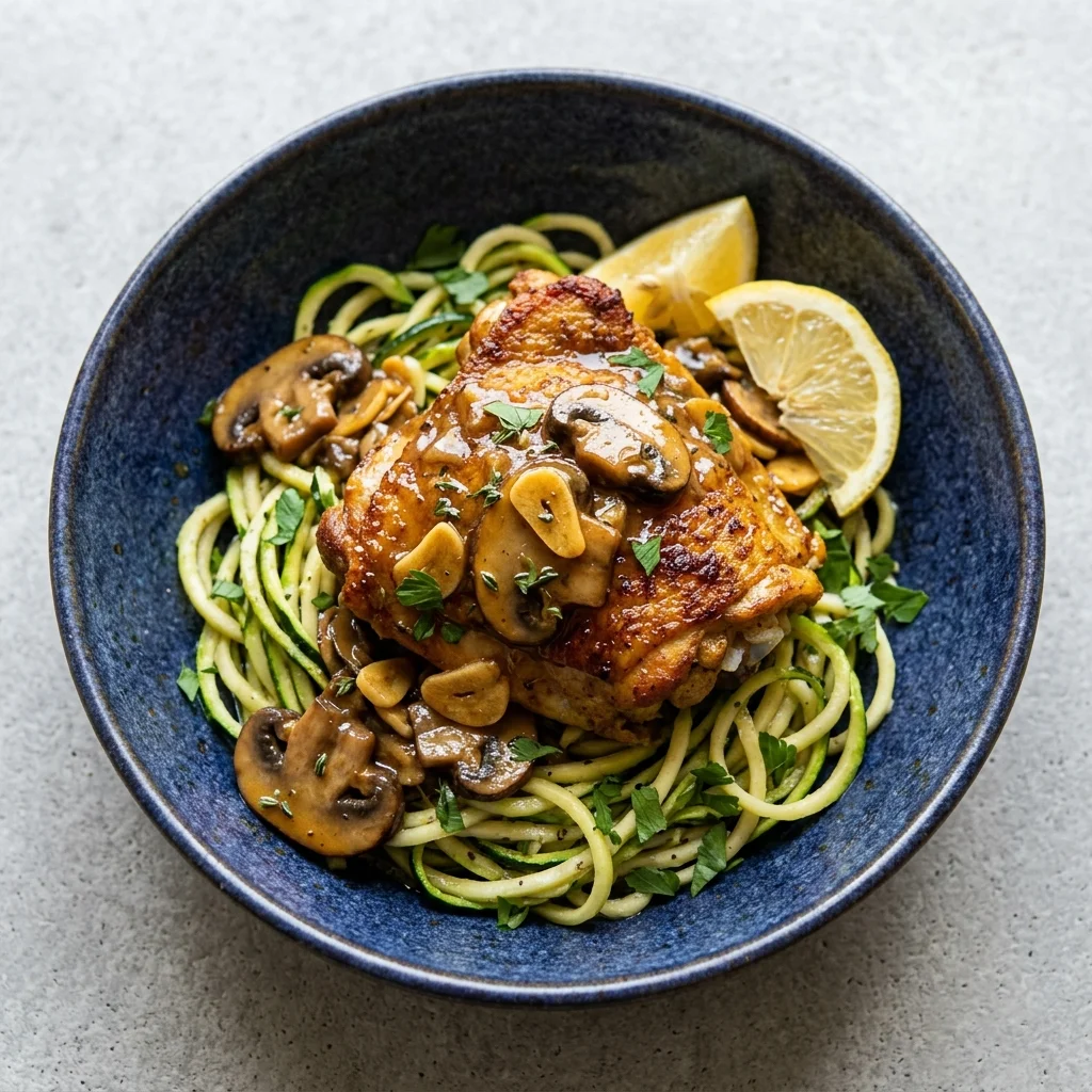 Garlic-Mushroom Chicken Zoodle Bowl