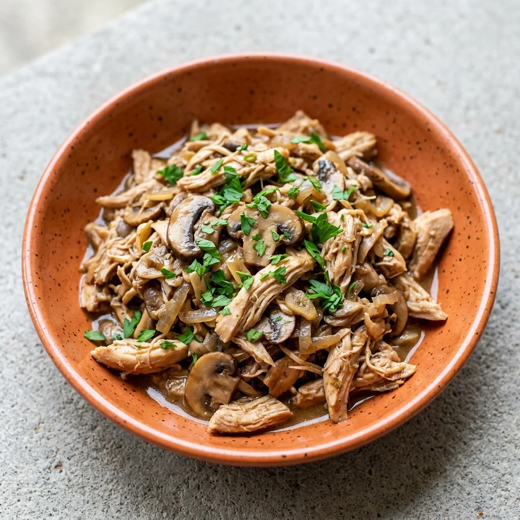 Garlic-Mushroom Pulled Chicken
