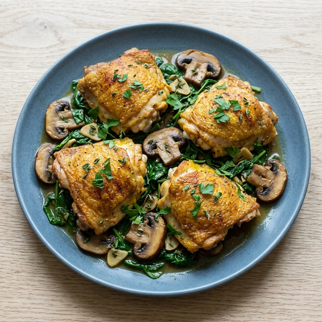 Skillet Chicken with Mushrooms and Spinach