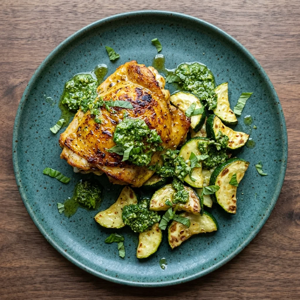 Skillet Chicken with Herb Pesto and Zucchini