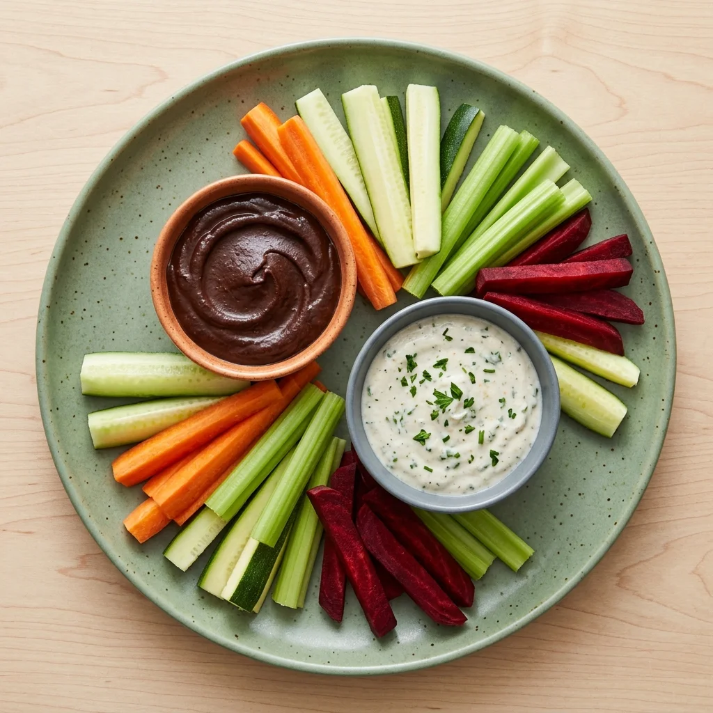 Carob-Vanilla Veggie Sticks with Coconut Herb Dip