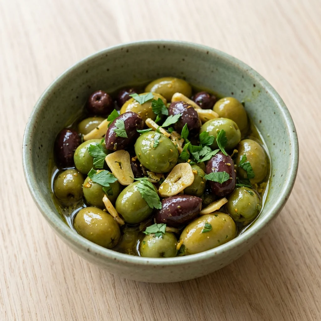Lemon Garlic Herb Marinated Olives