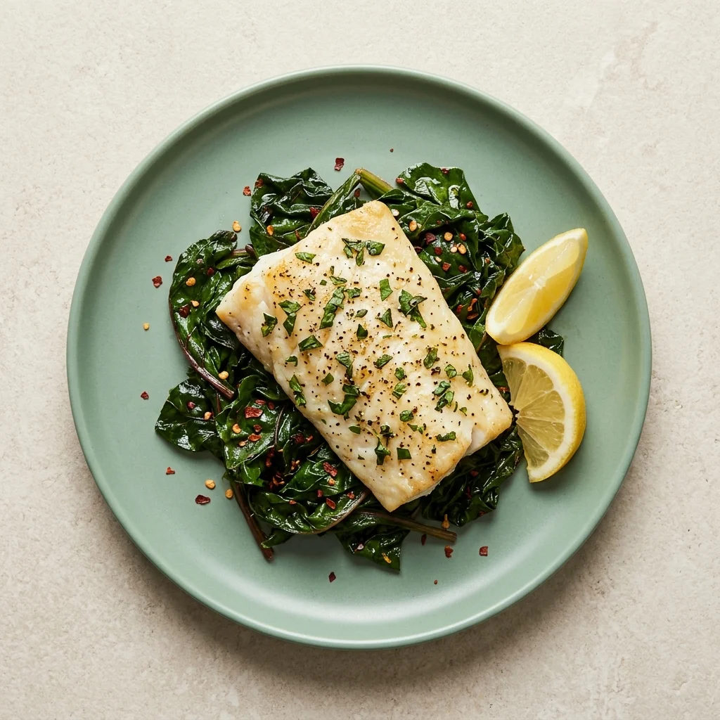 Herb-Roasted Wild Fish with Wilted Beet Greens