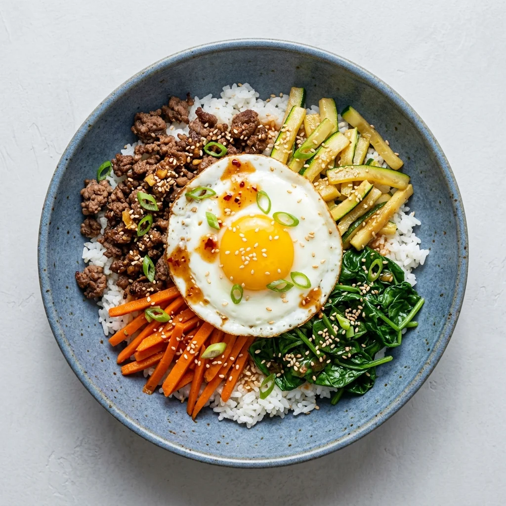 Bibimbap Bowl with Sesame Beef & Fresh Vegetables
