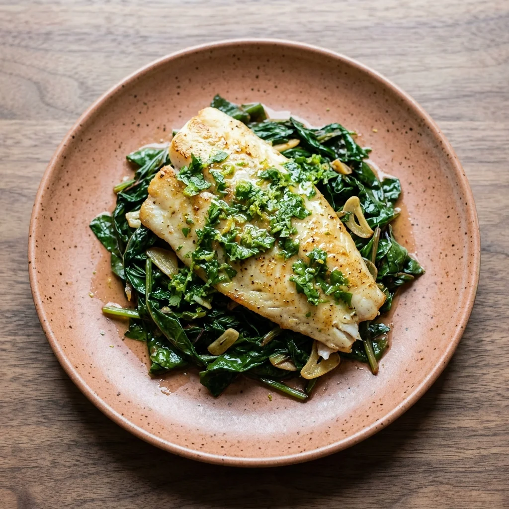 Cilantro Lime Wild Fish with Sautéed Beet Greens