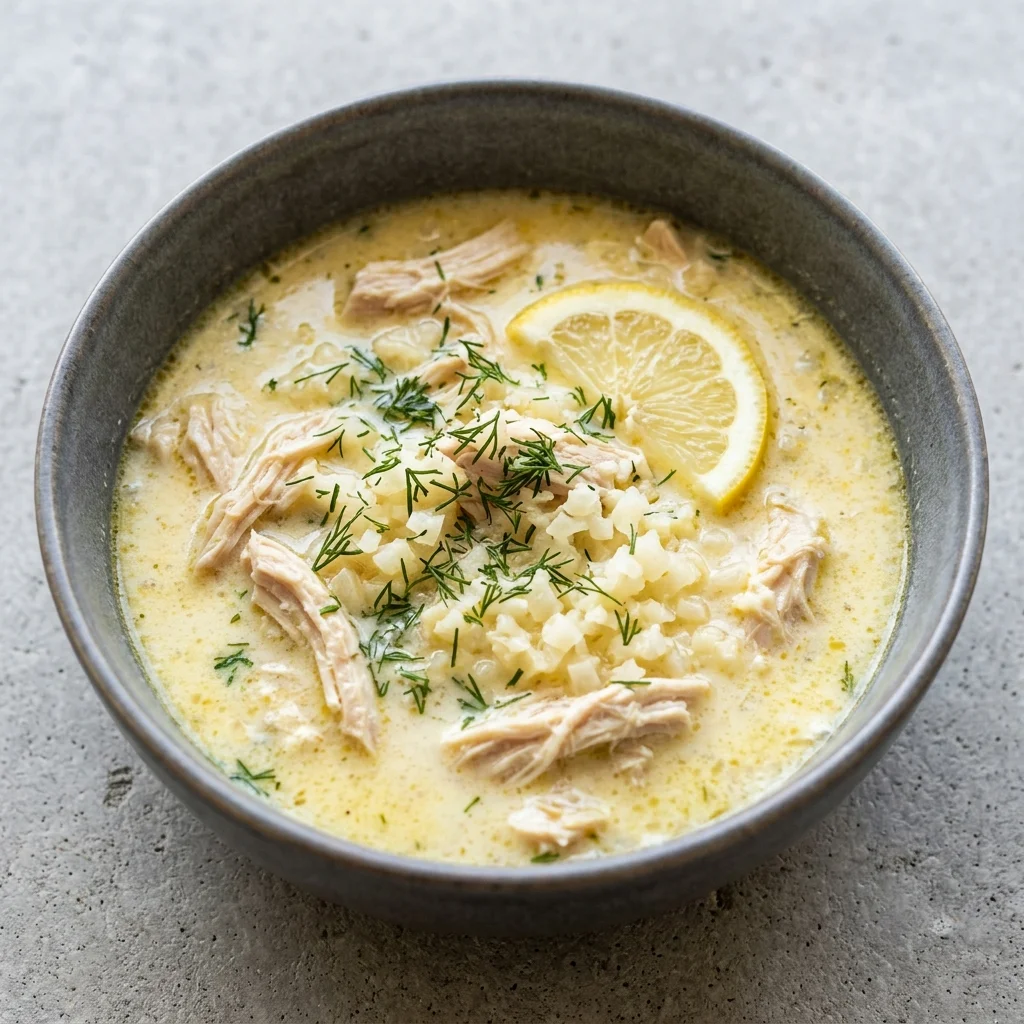 Greek Avgolemono Soup with Cauliflower Rice