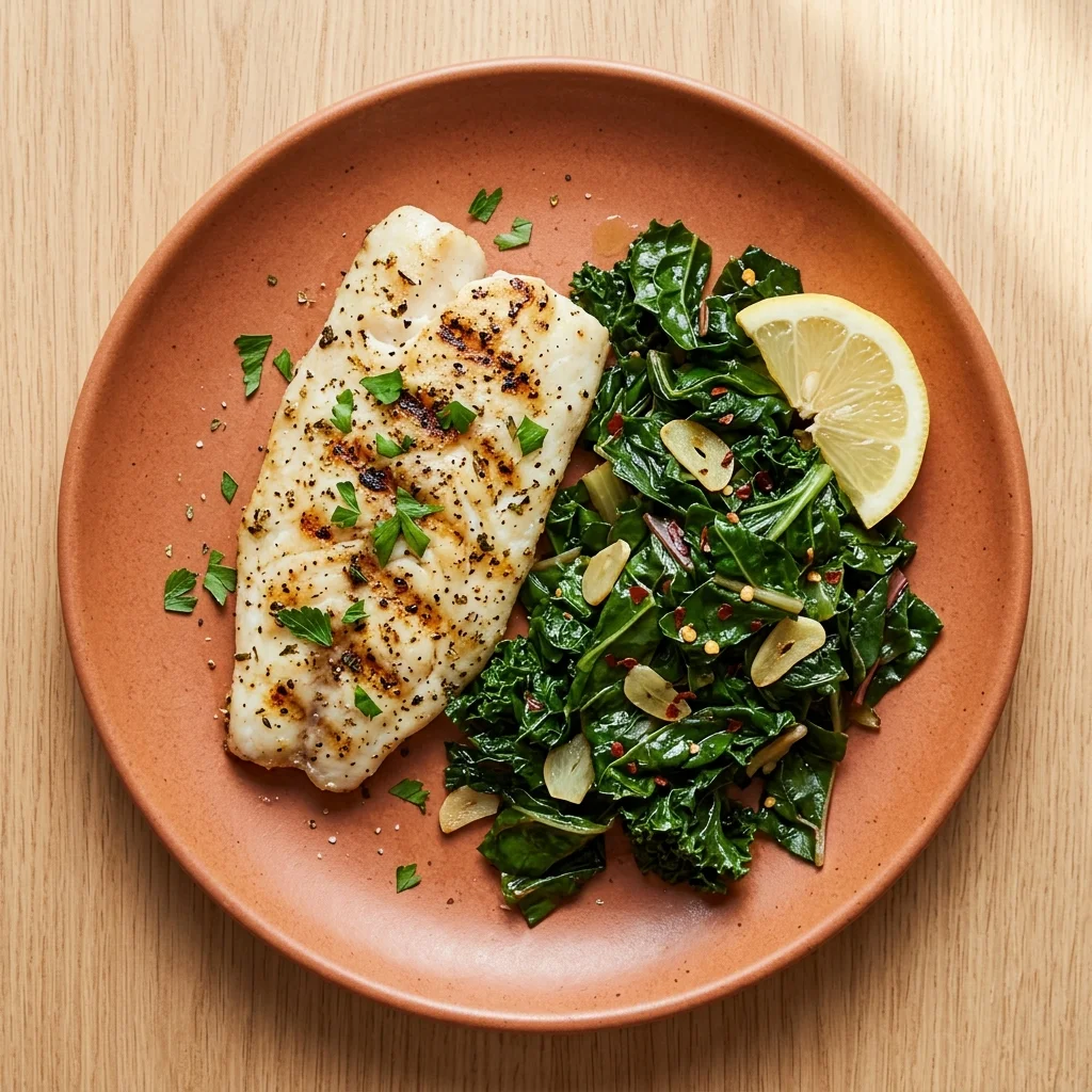 Grilled Fish with Sautéed Greens