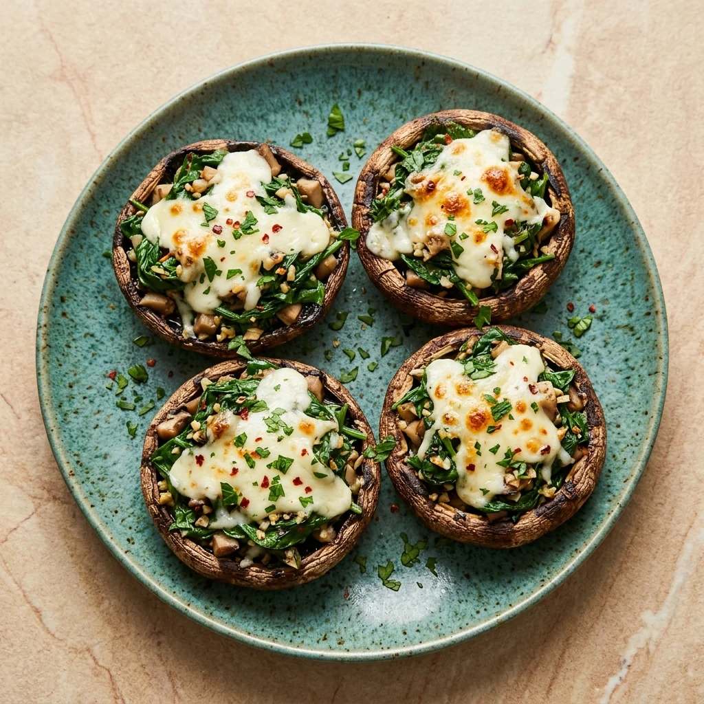 Garlic Spinach Stuffed Portobello Mushrooms