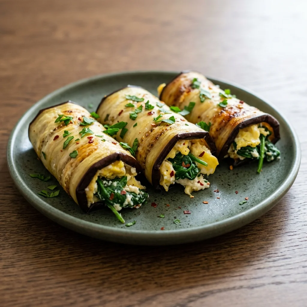 Eggplant Roll-Ups with Spinach and Egg