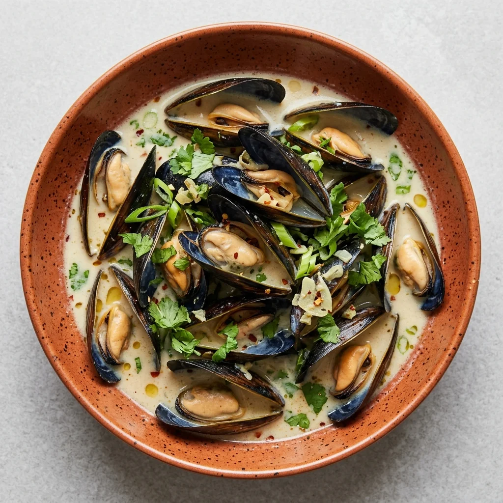 Steamed Mussels in Coconut Garlic Broth