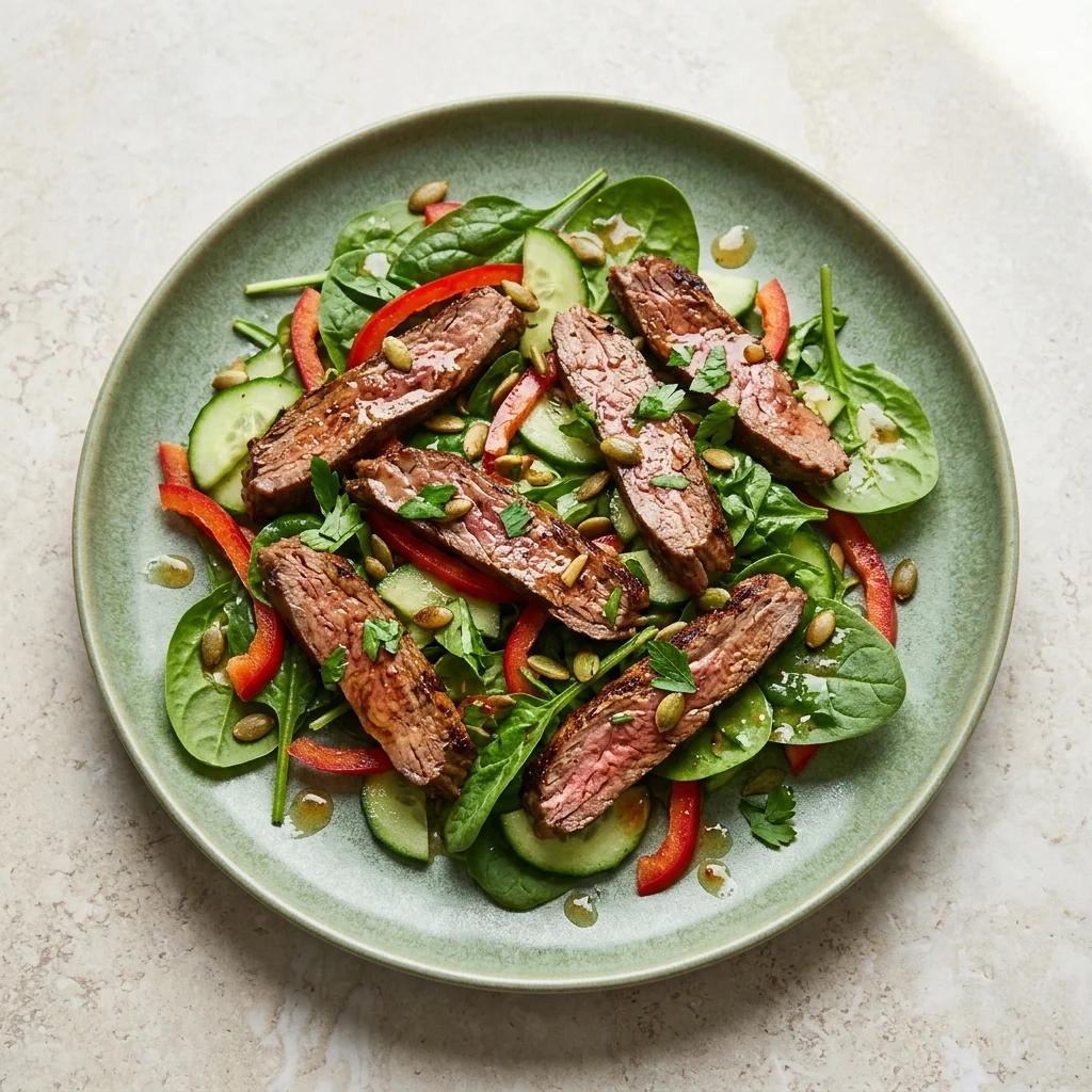 Seared Beef and Spinach Salad with Apple Cider Vinaigrette