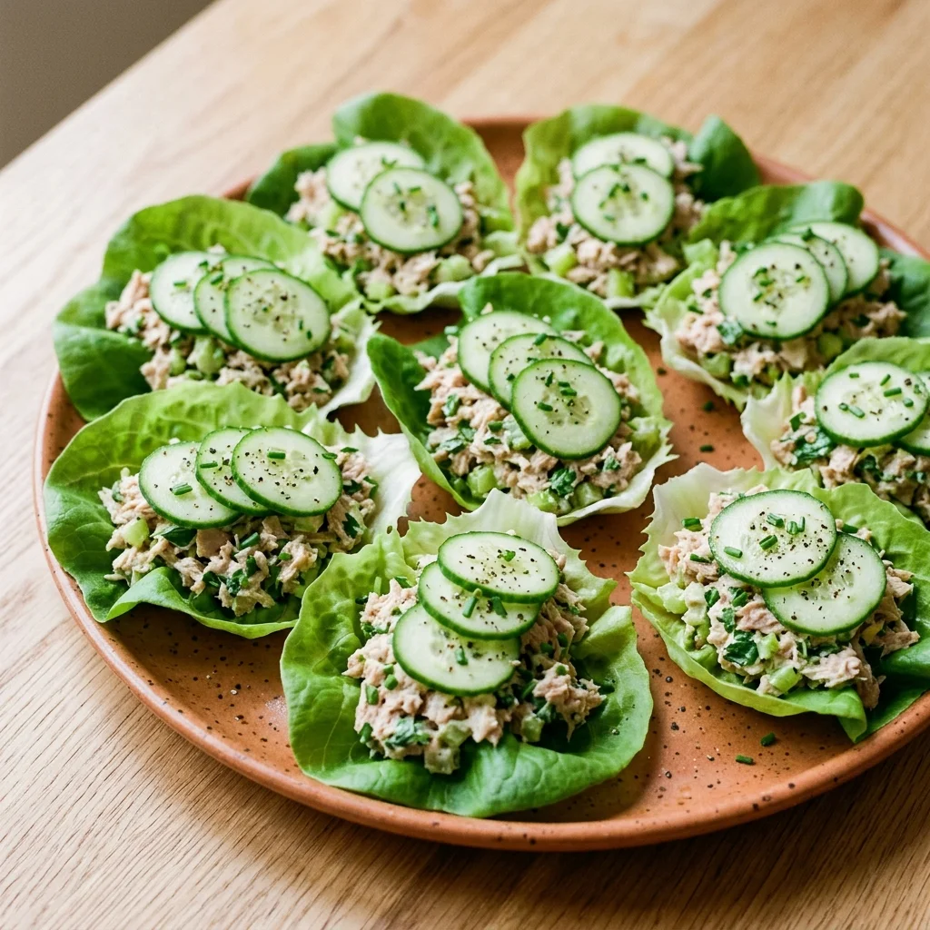 Tuna Salad Lettuce Cups with Cucumber