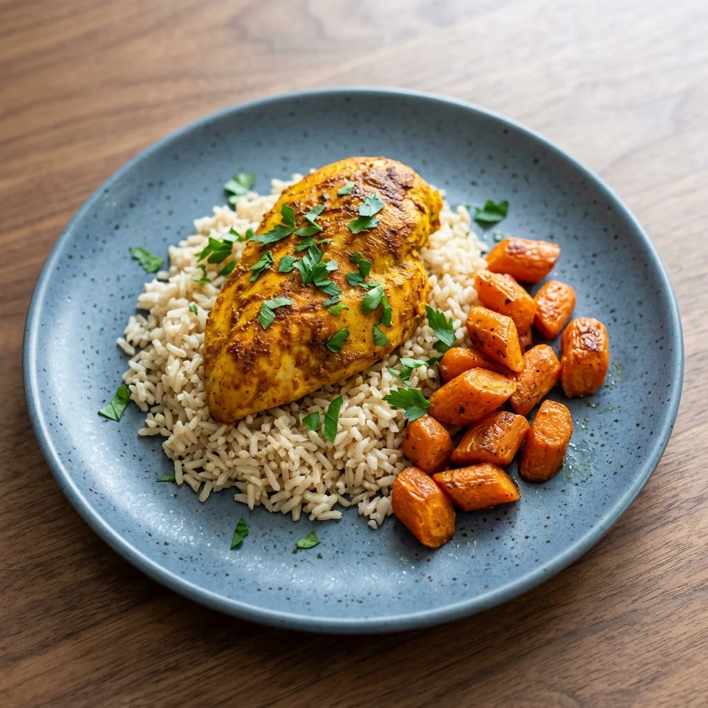 Ginger-Turmeric Baked Chicken Breasts with Brown Rice & Carrots