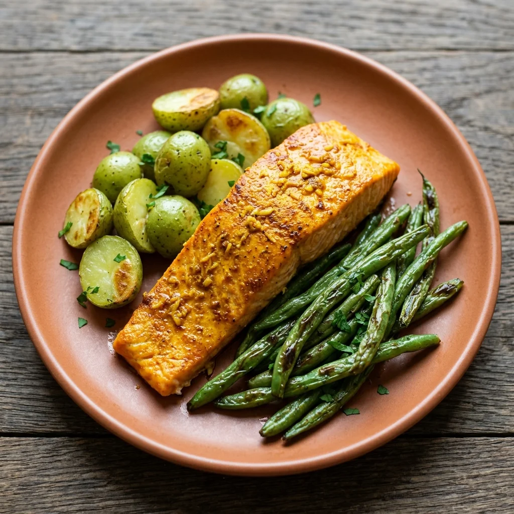 Ginger-Turmeric Baked Salmon with Baby Potatoes & Green Beans