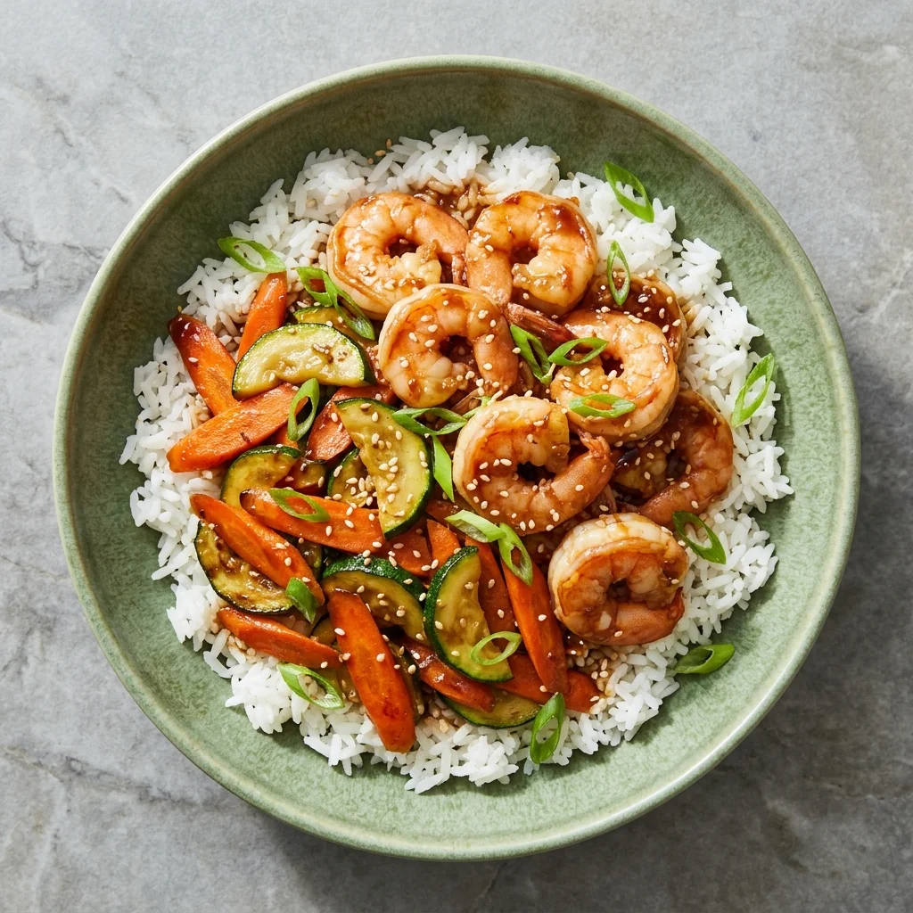 Miso-Ginger Shrimp Rice Bowls with Zucchini & Carrots