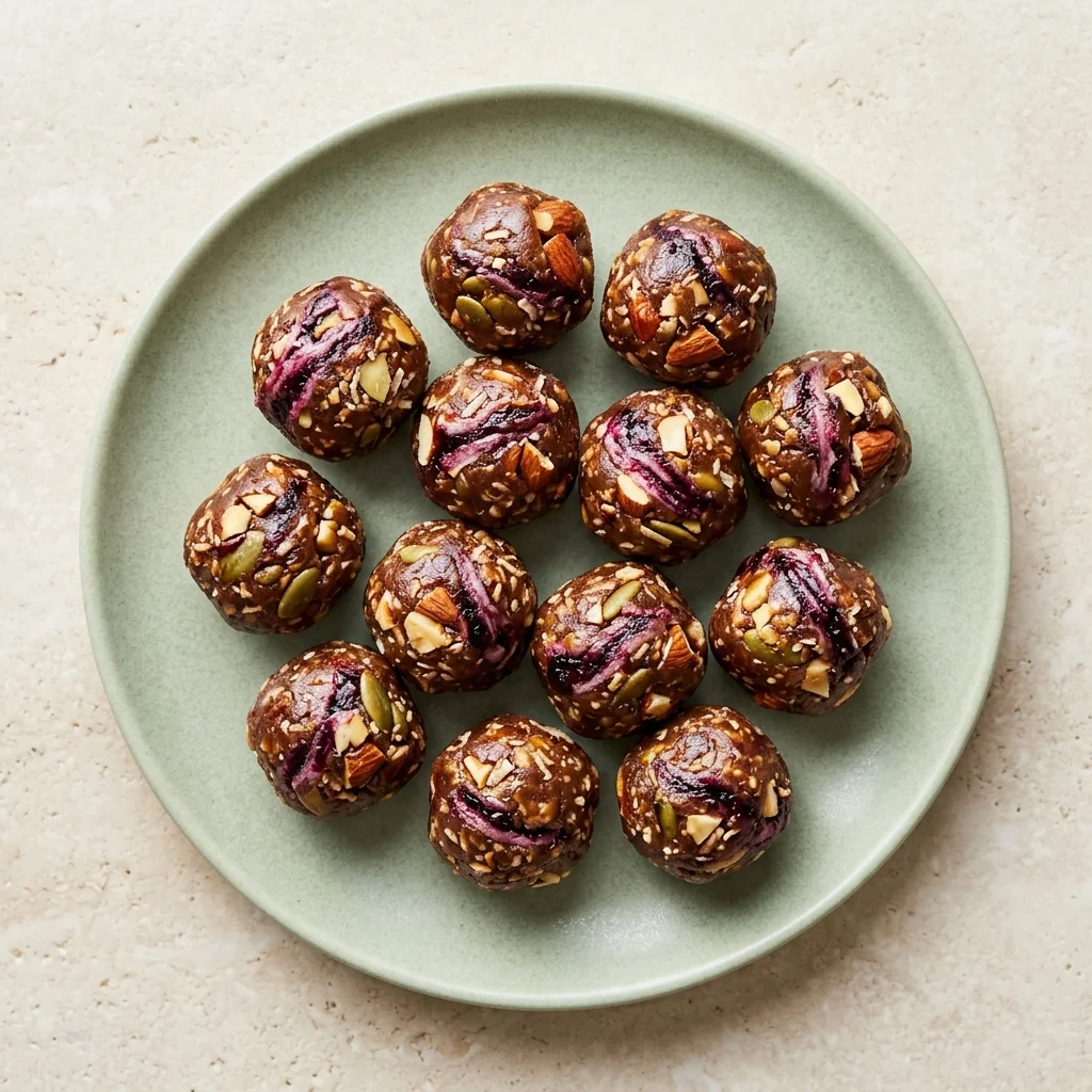 Paleo Berry-Swirled Date Caramel Energy Bites