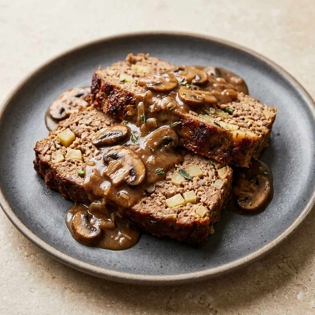 Paleo Apple-Sage Meatloaf with Mushroom Gravy