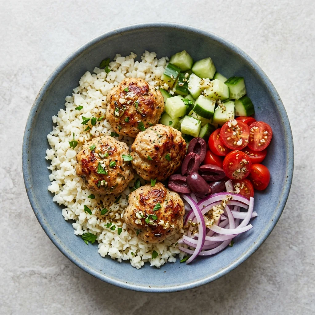Paleo Garlic-Rosemary Greek Chicken Meatball Bowls