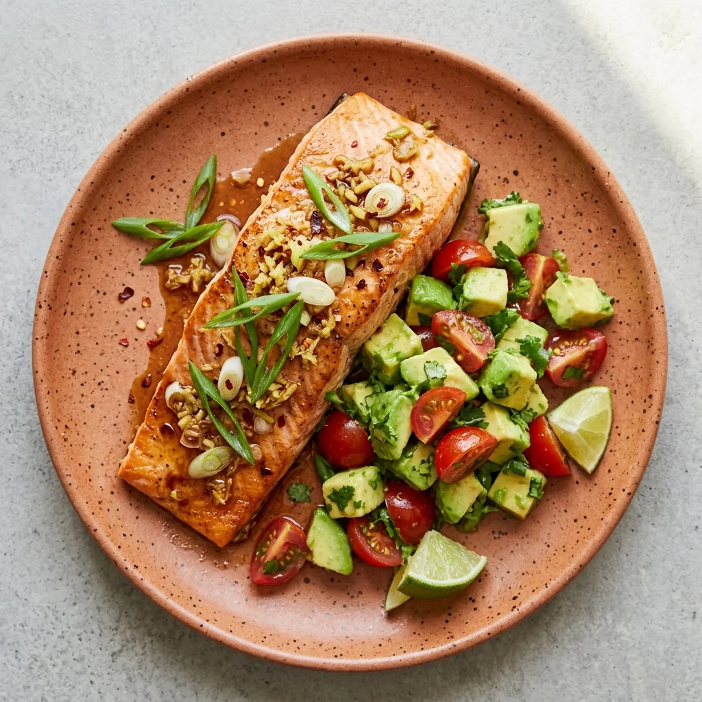 Paleo Ginger-Scallion Salmon with Avocado Salsa
