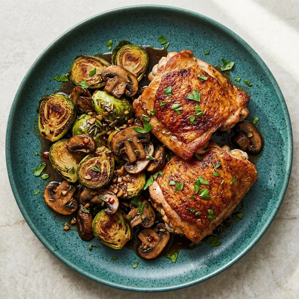 Paleo Balsamic Mushroom Chicken with Brussels Sprouts