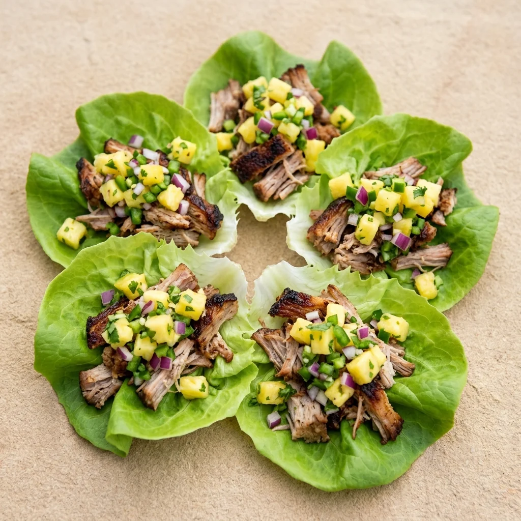 Paleo Pineapple-Jalapeño Pork Carnitas Lettuce Bowls