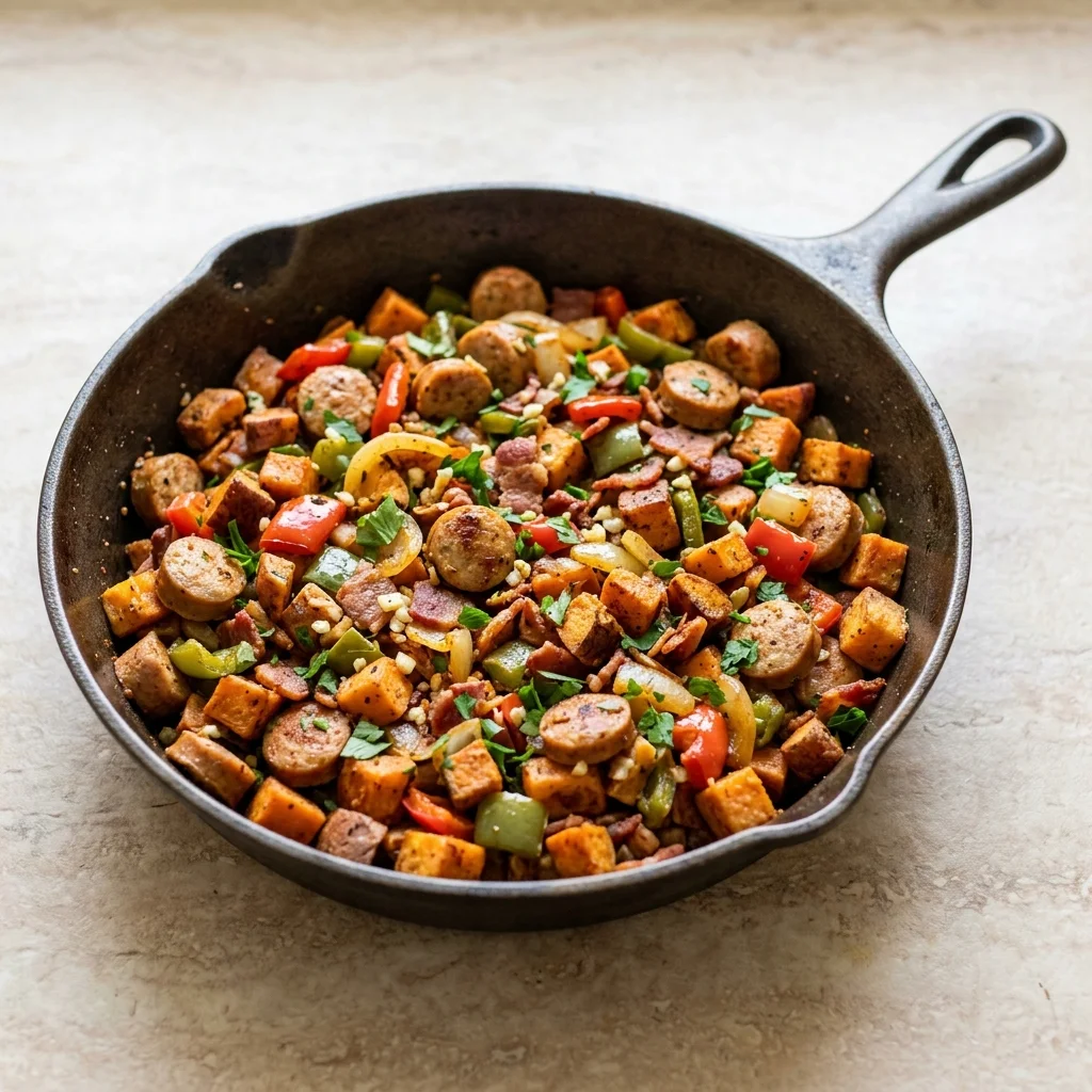Paleo Smoky Bacon & Chicken Apple Sausage Hash