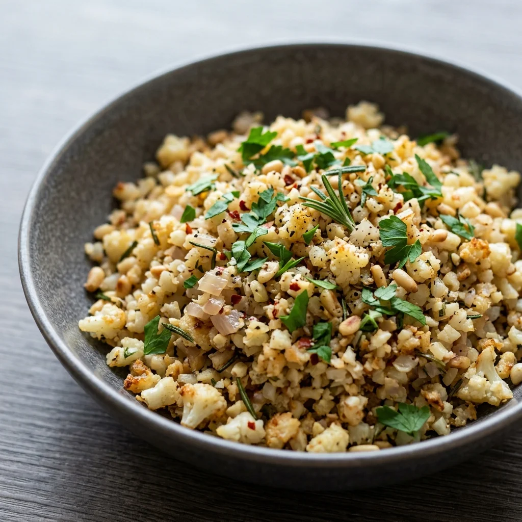 Paleo Crispy Rosemary Cauliflower Rice Pilaf
