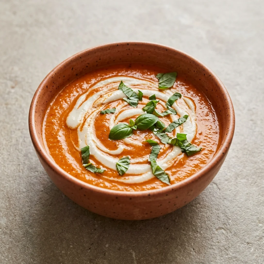 Paleo Ginger-Coconut Tomato Basil Soup with Cashew Cream