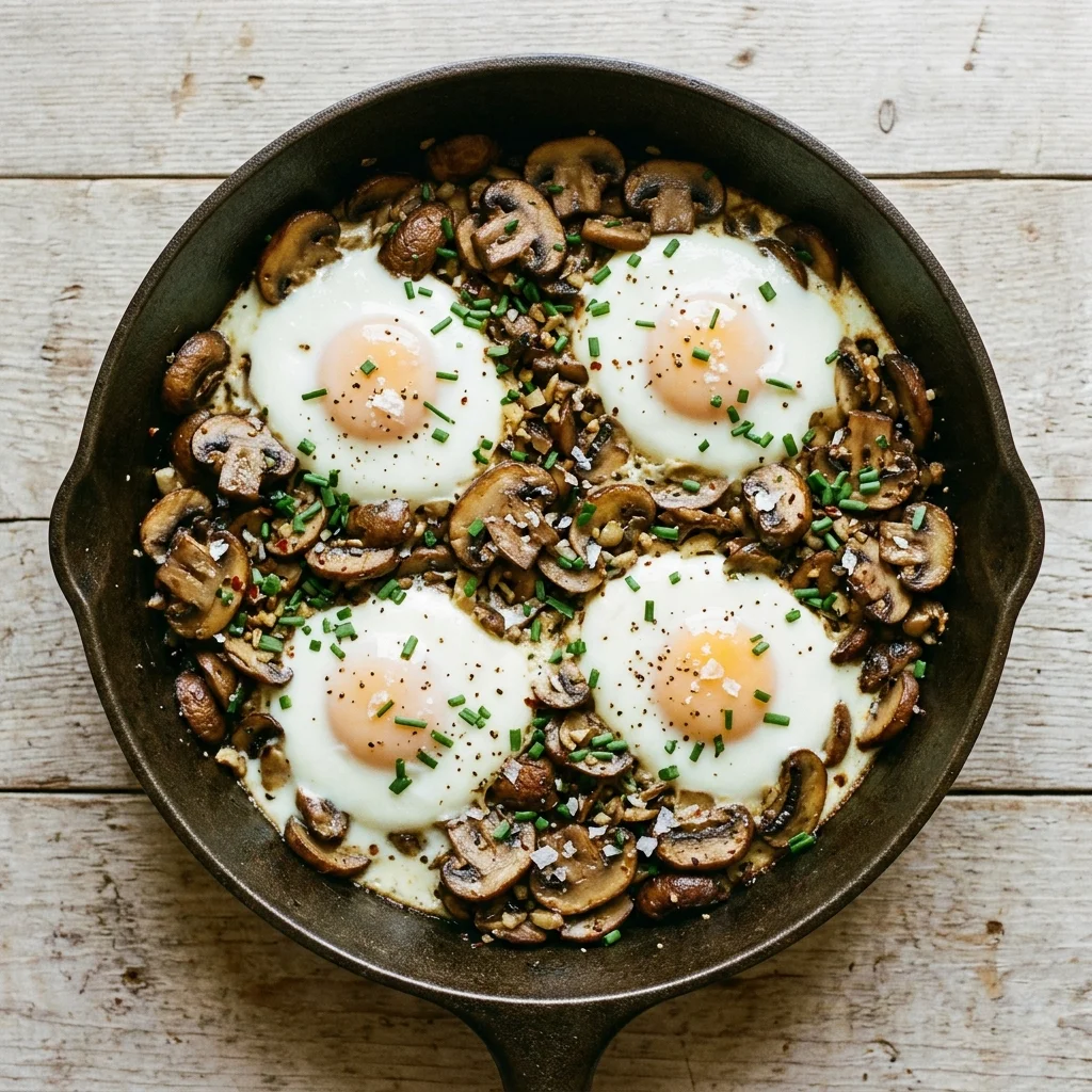 Whole30 Garlic Chive Mushroom Baked Eggs