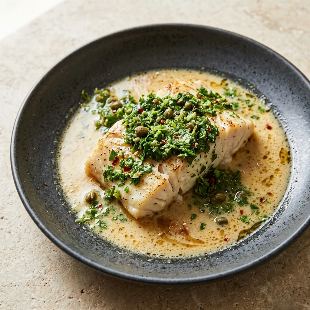 Whole30 Herb Salsa Verde Coconut Lime Cod Skillet