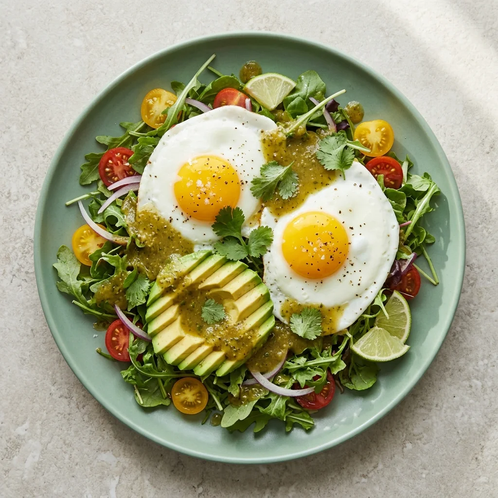 Whole30 Salsa Verde Breakfast Salad with Eggs and Avocado
