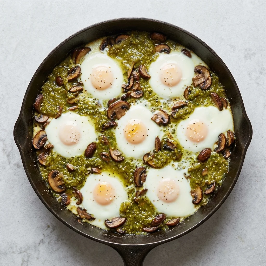 Whole30 Salsa Verde Mushroom Baked Eggs