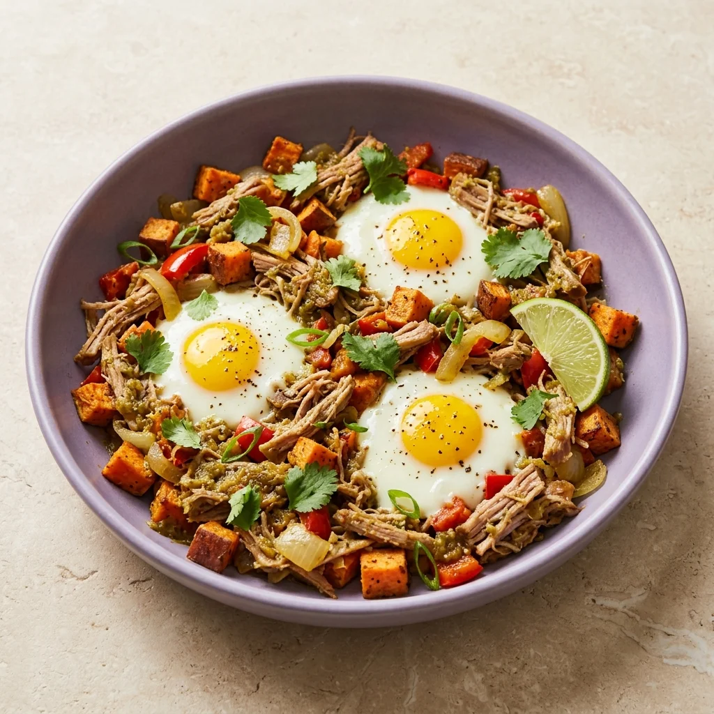 Whole30 Salsa Verde Pulled Pork Breakfast Hash
