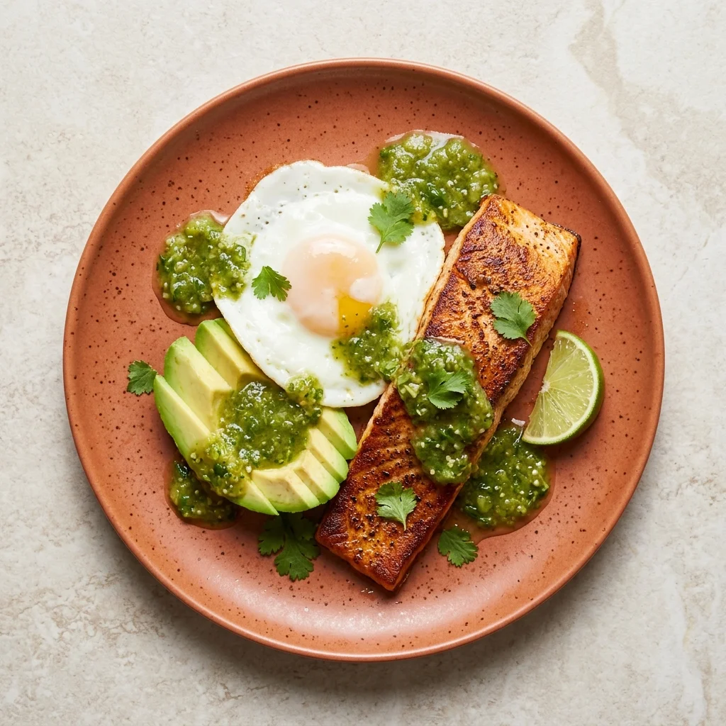 Whole30 Salsa Verde Salmon Avocado Breakfast Plate