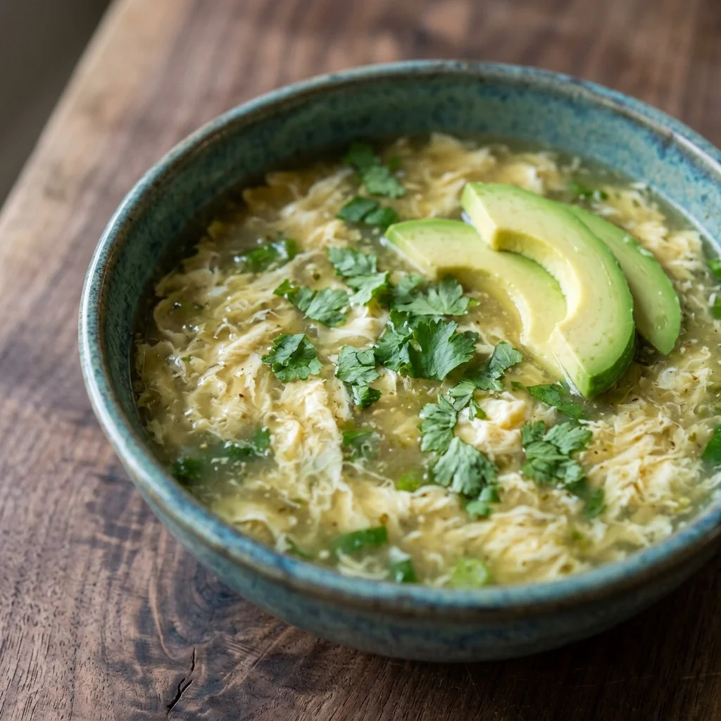 Whole30 Salsa Verde Egg Drop Breakfast Soup